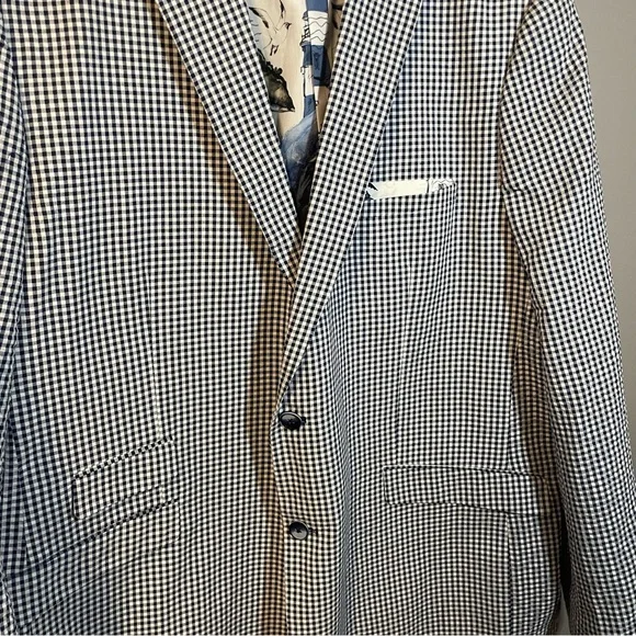 Paisley & Gray Men’s Blazer 54R Slim Fit Checkered Blue White Lightweight Church - Picture 4 of 8